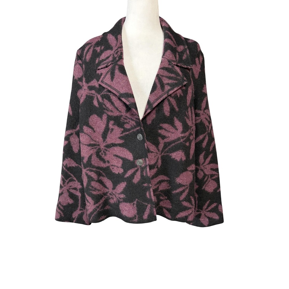 Peruvian Connection Cardigan Sweater Womens L Purple Baby Alpaca Wool‎ Floral
